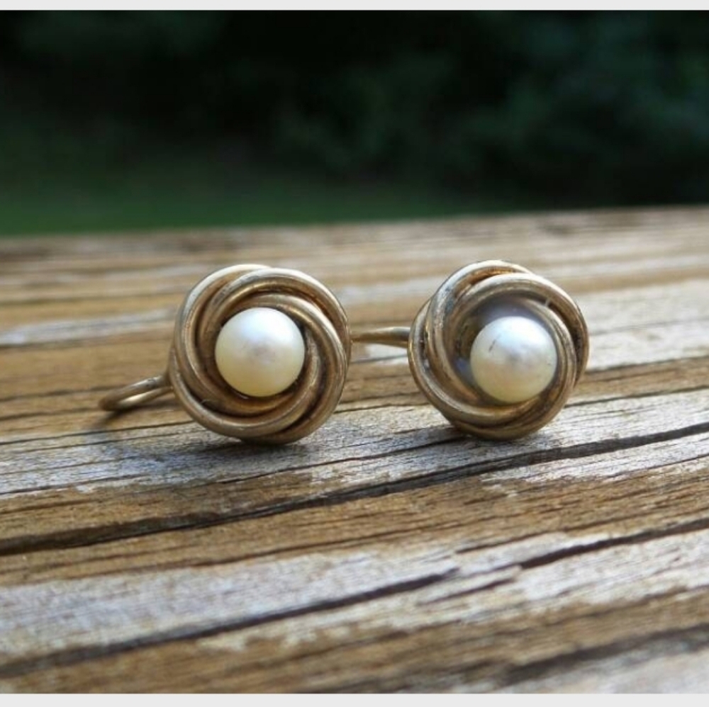Vintage 12K‎ GF Pearl Screw Back Earrings